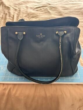 Kate Spade Cobble Hill Leslie Large Leather Purse Tote Navy Blue Gold Hardware